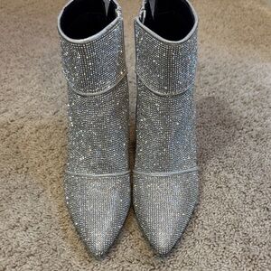 Target Silver Rhinestone Ankle Booties - Women's Sparkle Pointed Toe Boots